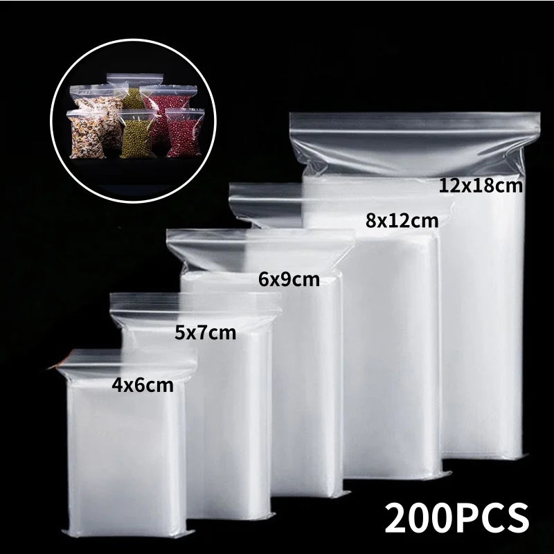 200/100PCS Transparent Zip Bags.  Food, Jewelry, Vacuum Storage Bag.