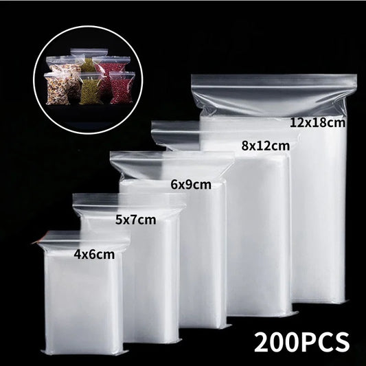 200/100PCS Transparent Zip Bags.  Food, Jewelry, Vacuum Storage Bag.