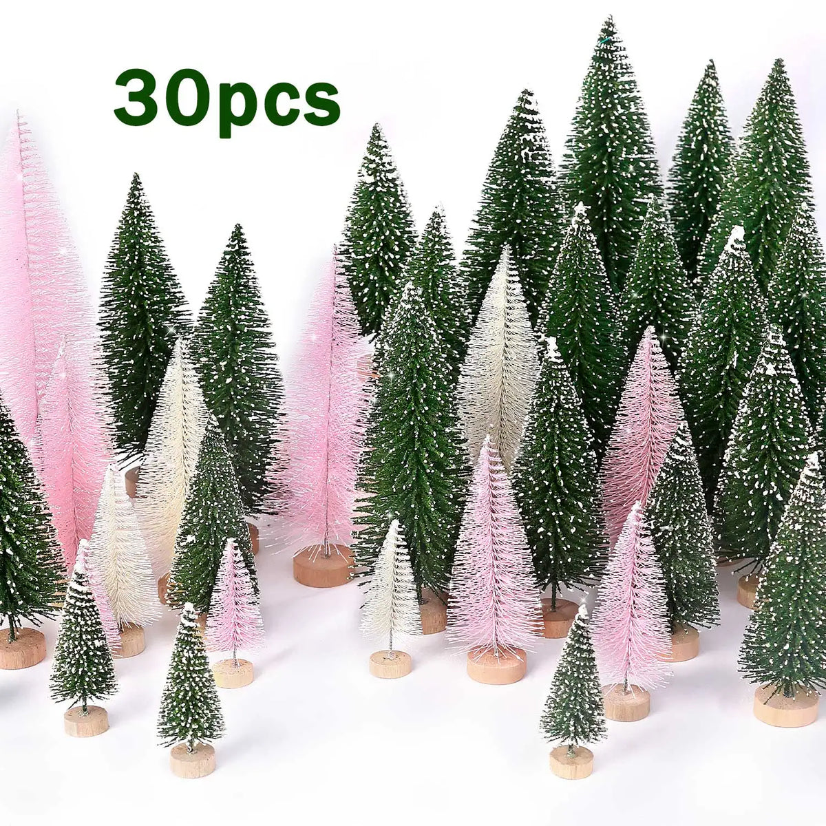 Artificial Christmas Bottle Brush Trees With Wooden Base