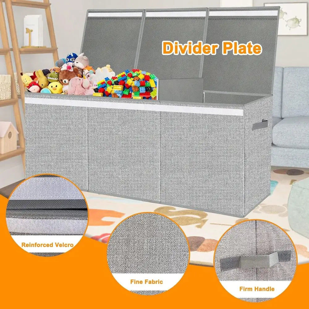 Collapsible Kids Toy Chest Boxes Organizers and Storage for Livingroom, Playroom, Closet - 35.8x12.6x16 Grey