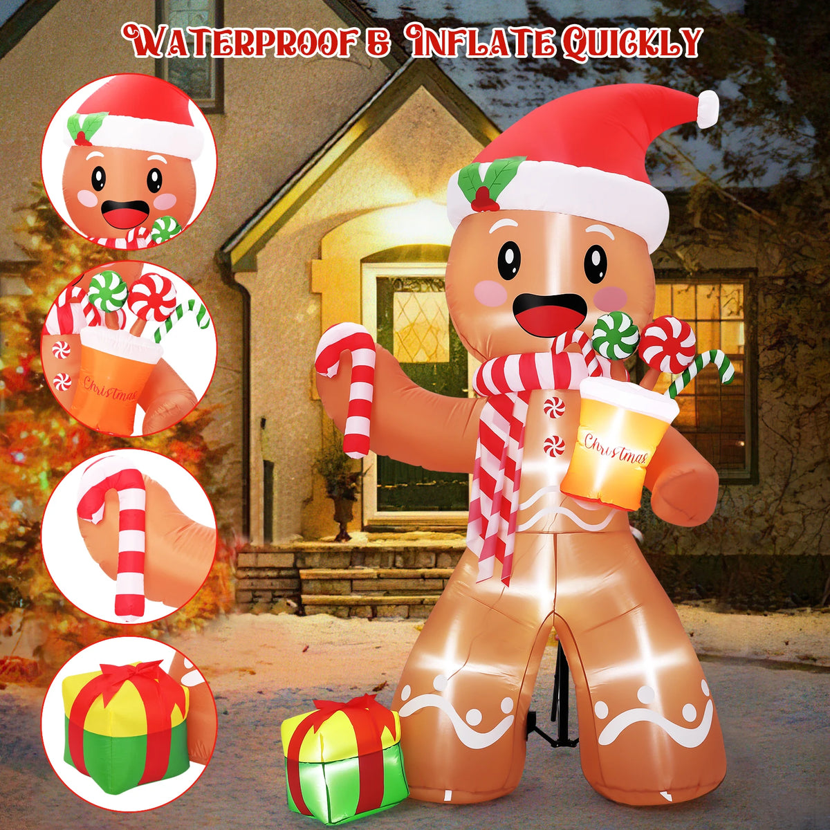 HiMISS Lighted Gingerbread Man Christmas Inflatable