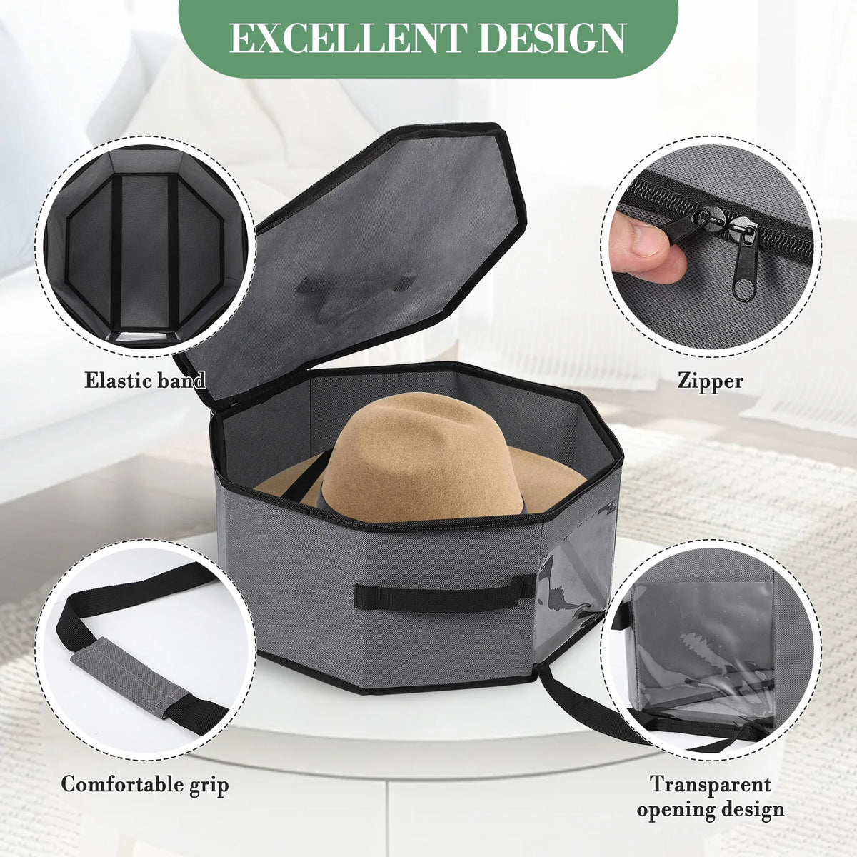 Stackable Hat Storage Organizer With Handle and Dustproof Design