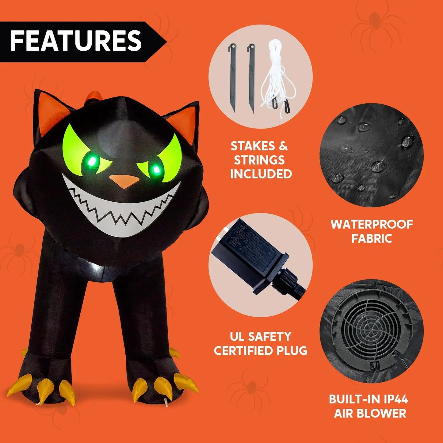 Joyfy Halloween Cat Inflatables With Moving Head For Yard