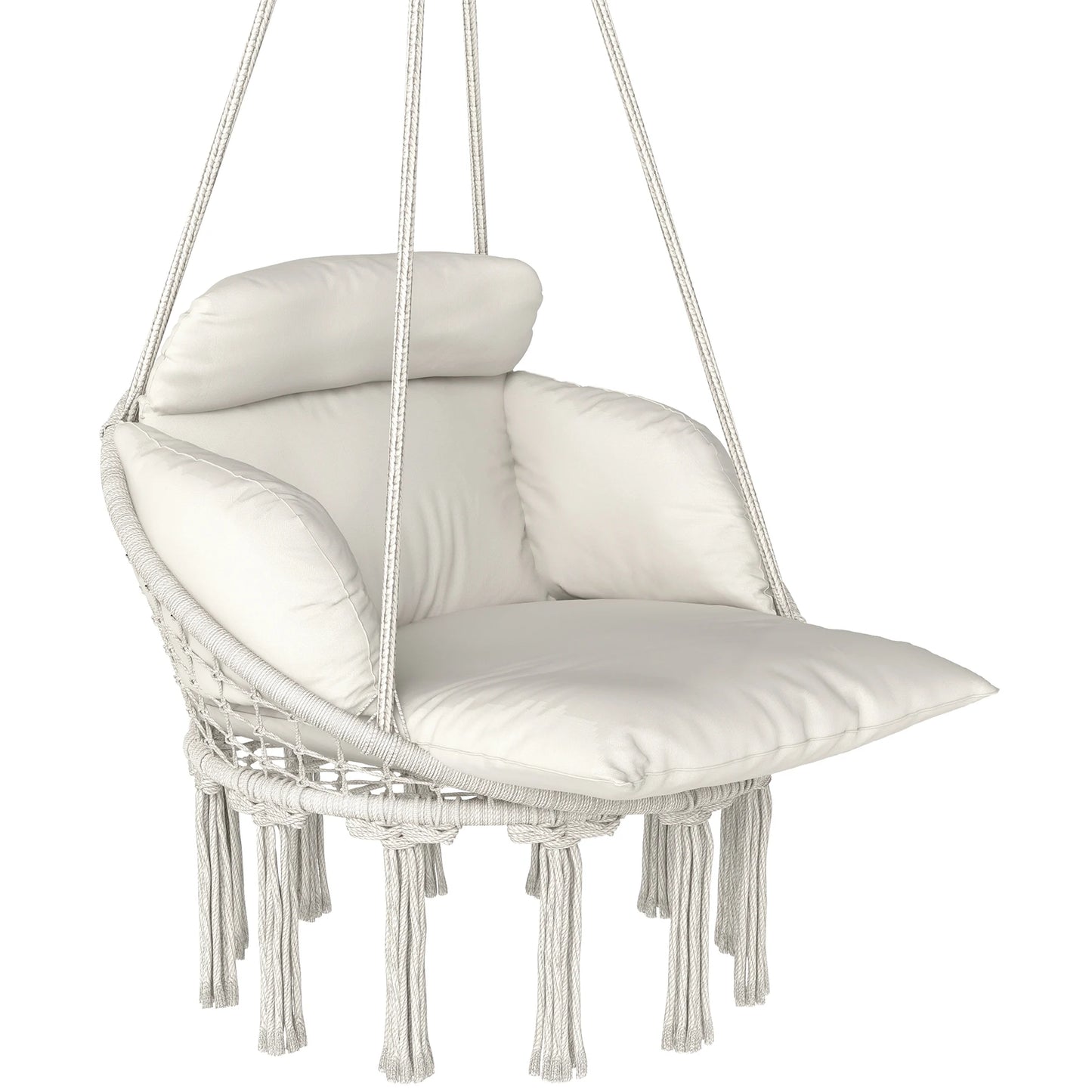 Hanging Hammock Chair with Cushion, Macrame Swing Chair, Cream
