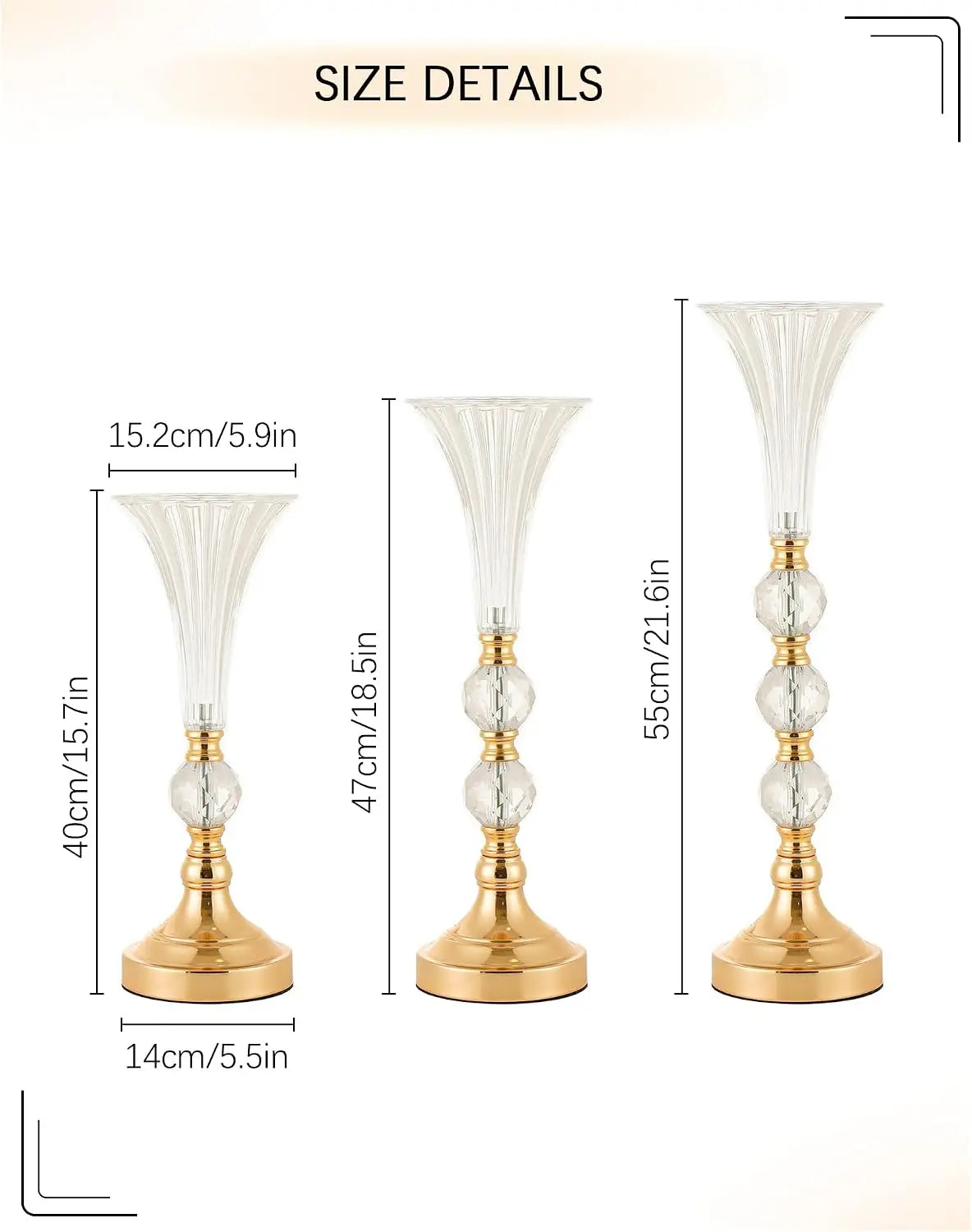 VINCIGANT Acrylic Trumpet Vases Set Of 3