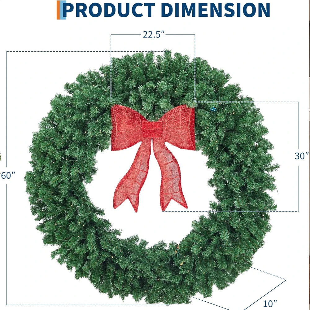 HiMISS Prelit Christmas Wreath With Lighted Bow