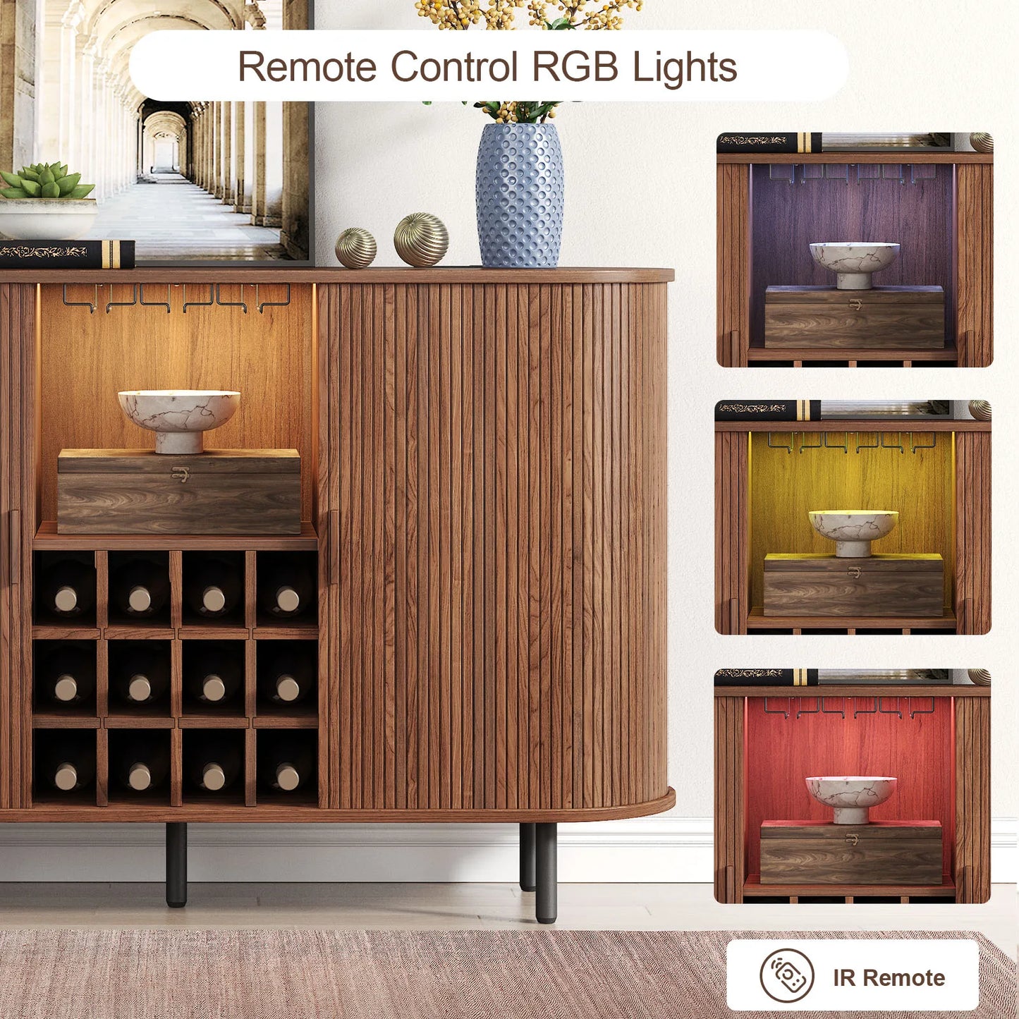 Modern LED Wine Bar Cabinet With Glass Rack
