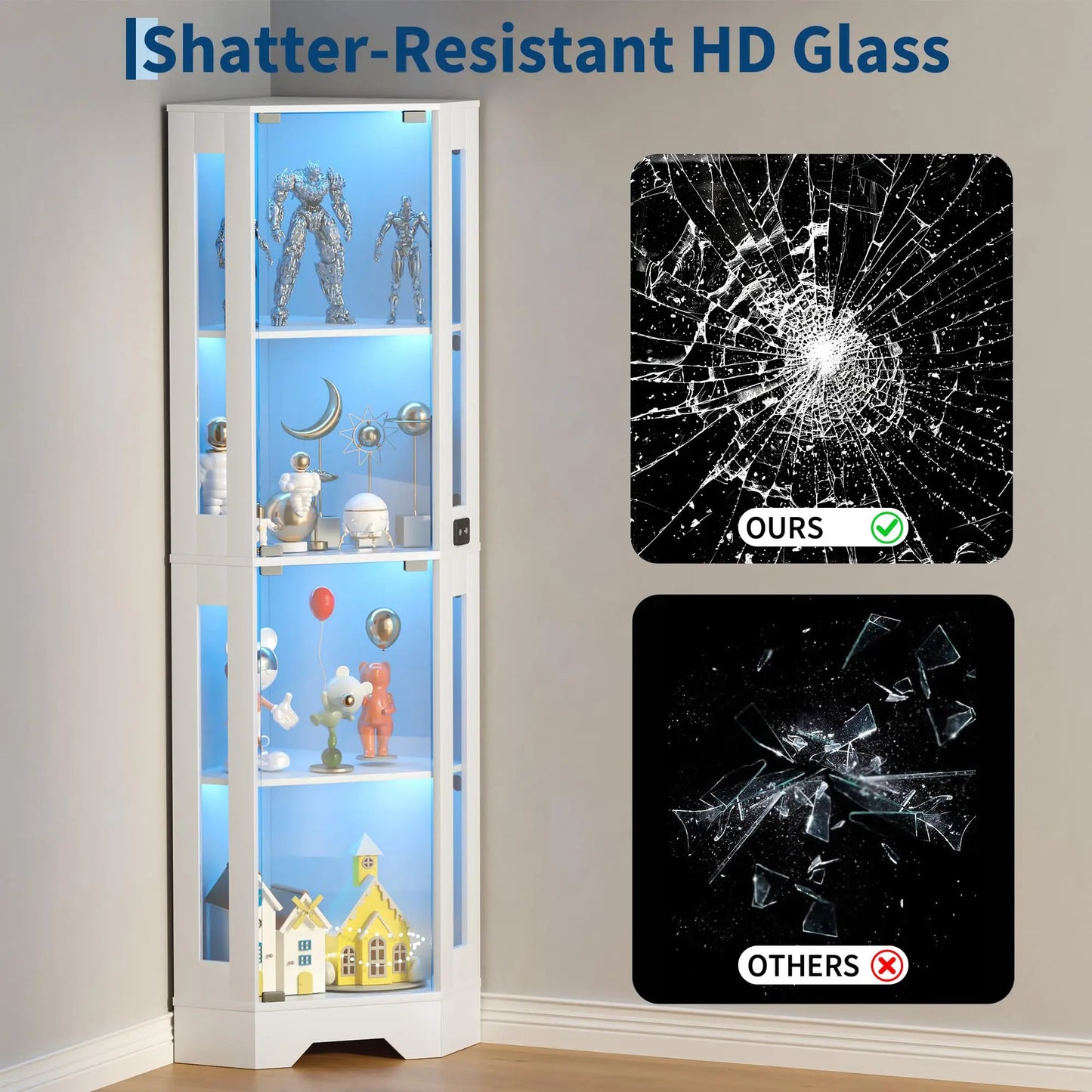 HiMISS Corner Glass Display Cabinet With Four Tiers