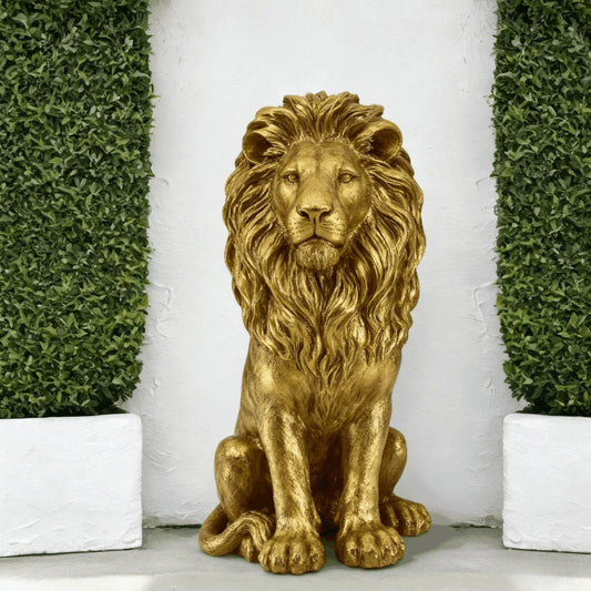 24" Lion Statue, Resin Outdoor Guardian Sculpture, Simulated Animal Decor for Villa, Garden, Park & Resort, Patriotic Independence Day Decoration for Home & Courtyard