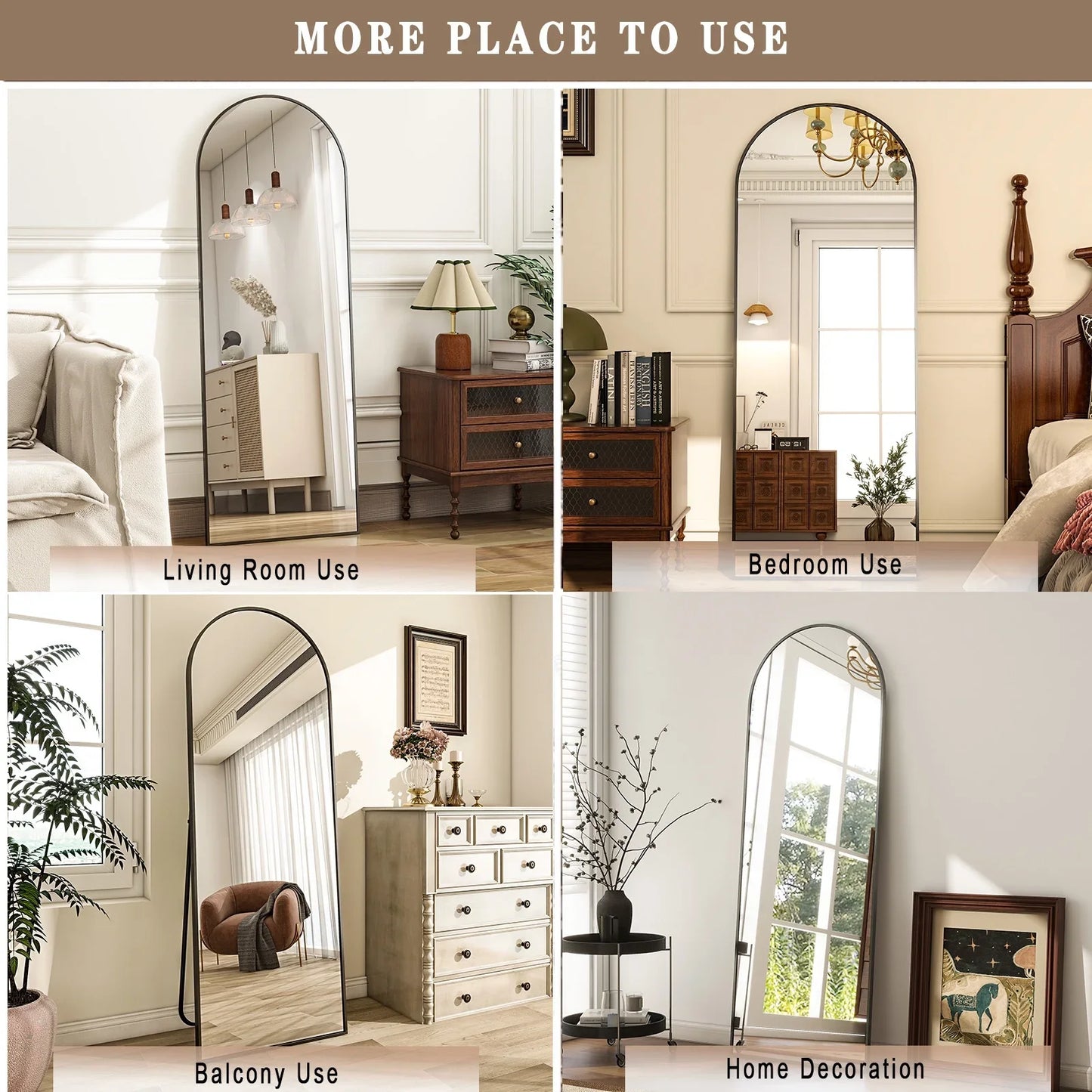 59x16 64x21 71x26 Black Arched Full-Length Mirror. Free Standing Full Body Floor Mirror for Home Decor And Styling