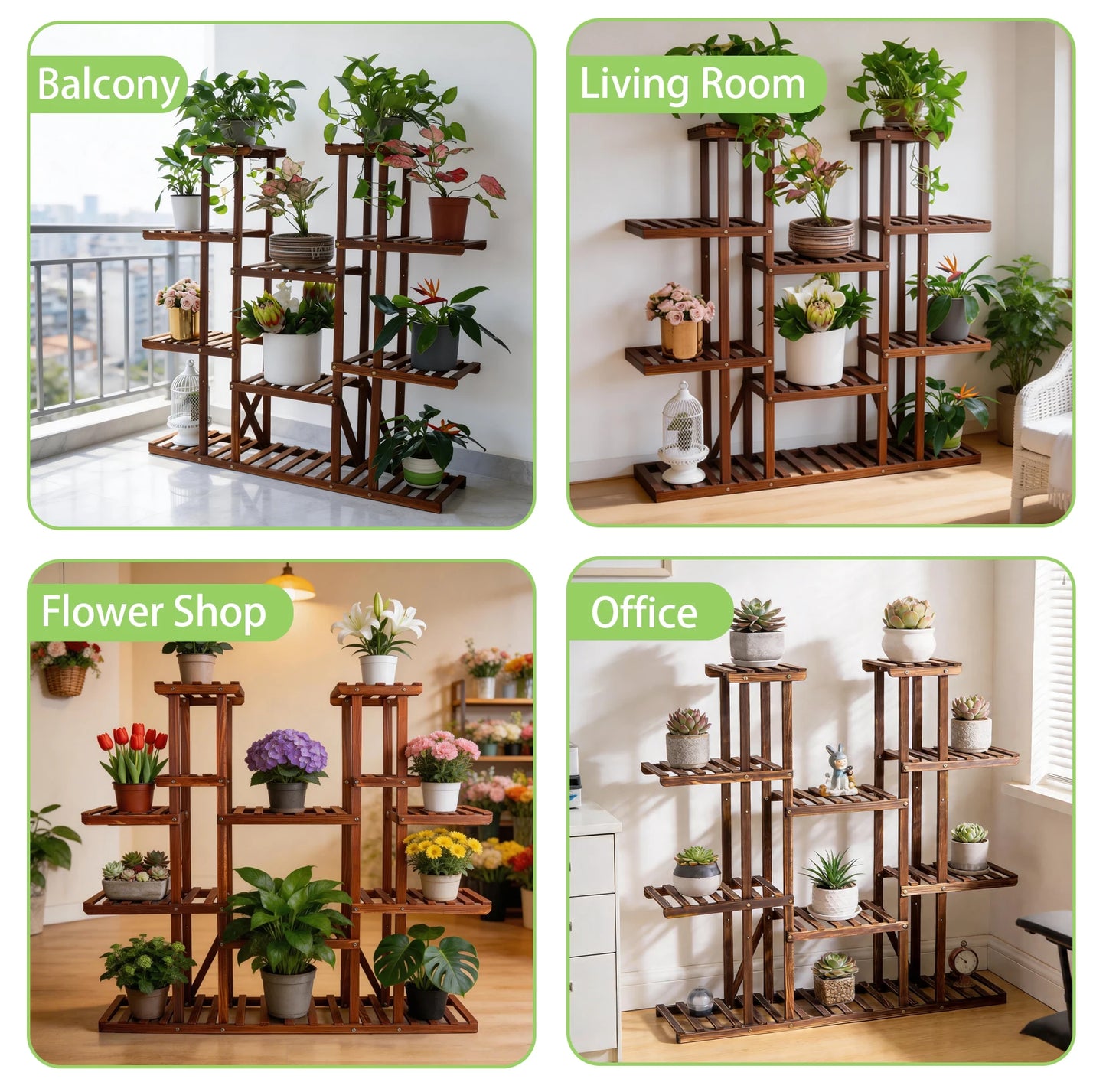 Wisfor Wooden Plant Shelf Multi Tier Stand Indoor Outdoor