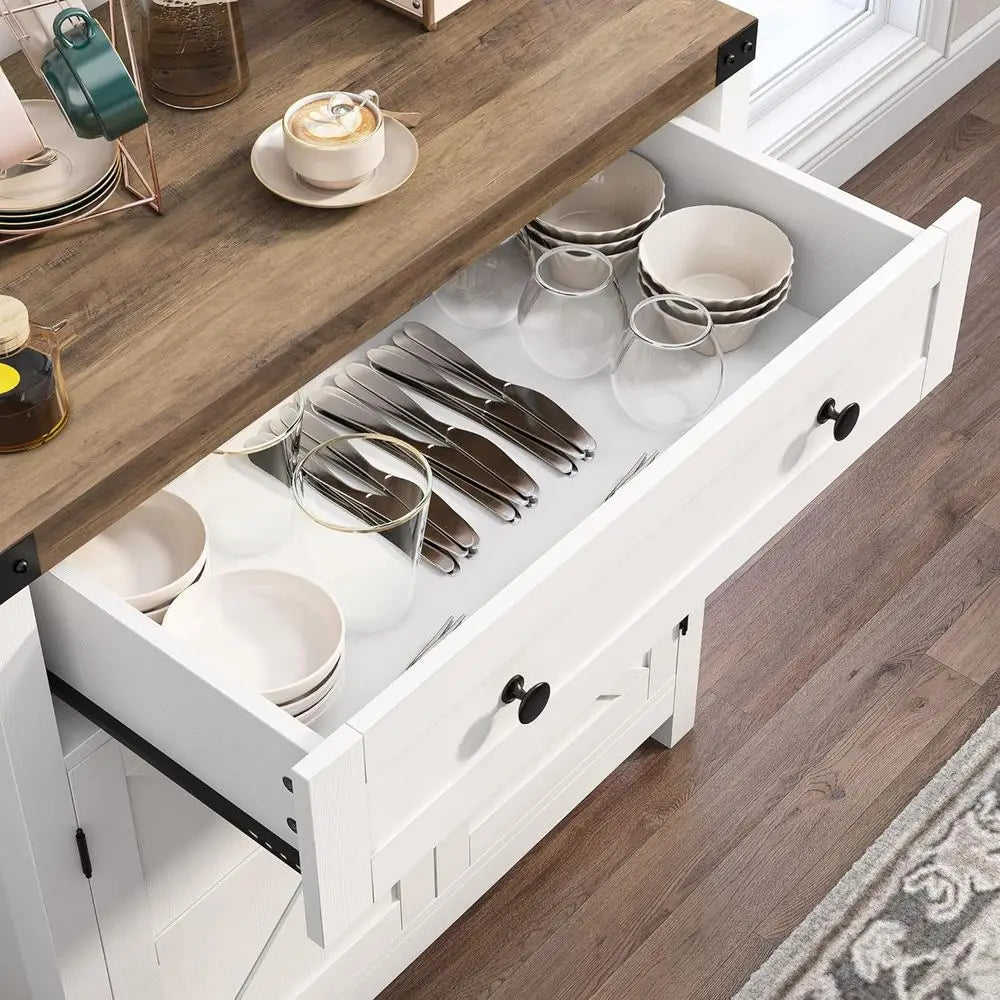 Barn Door Accent Cabinet With Drawer And Adjustable Shelves