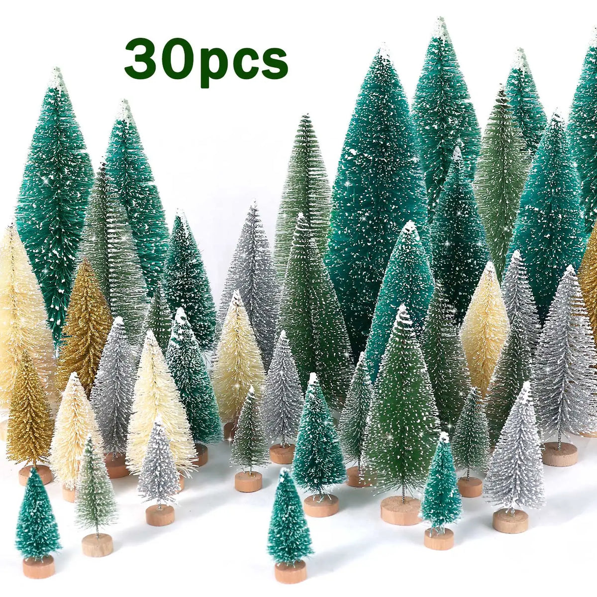 Artificial Christmas Bottle Brush Trees With Wooden Base