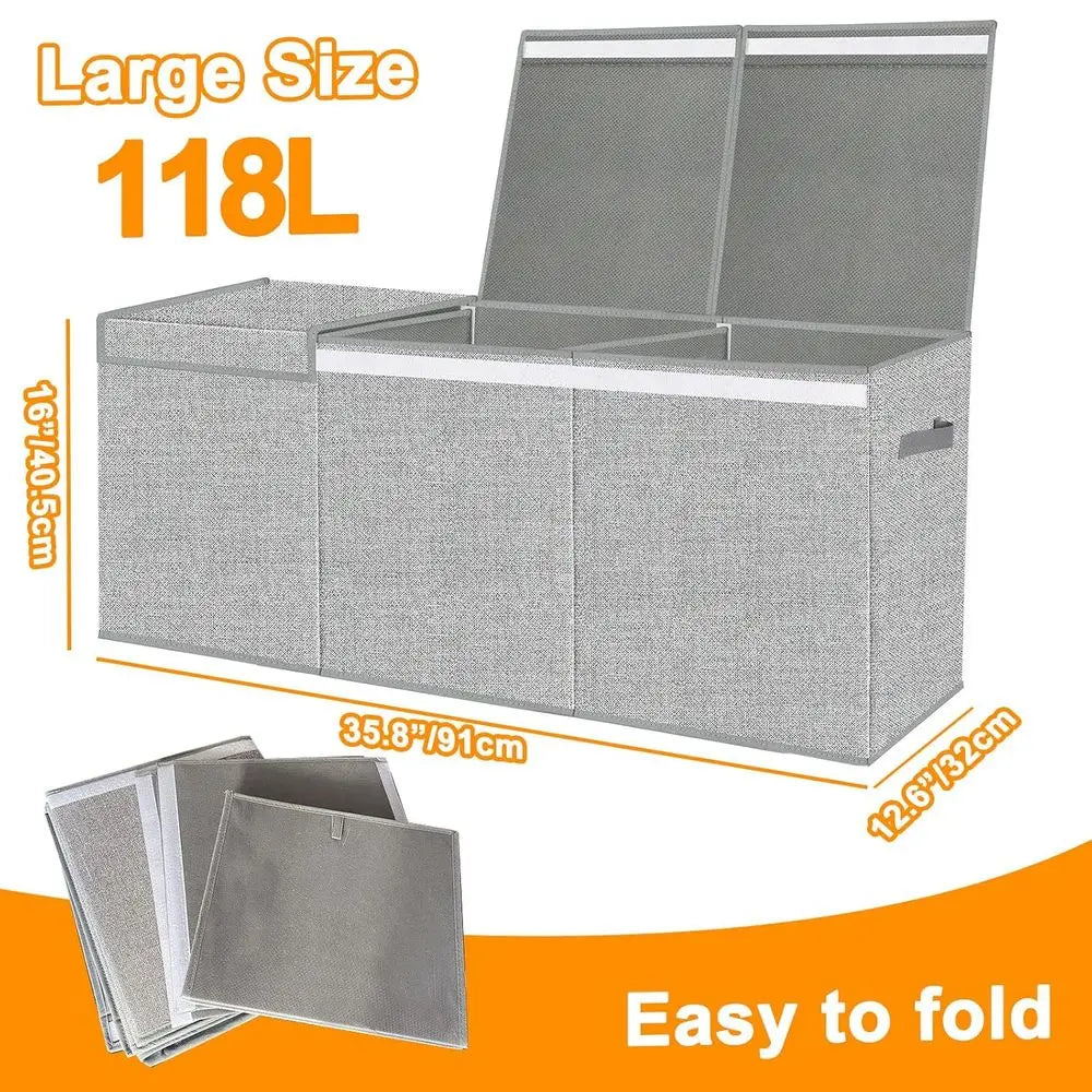 Collapsible Kids Toy Chest Boxes Organizers and Storage for Livingroom, Playroom, Closet - 35.8x12.6x16 Grey