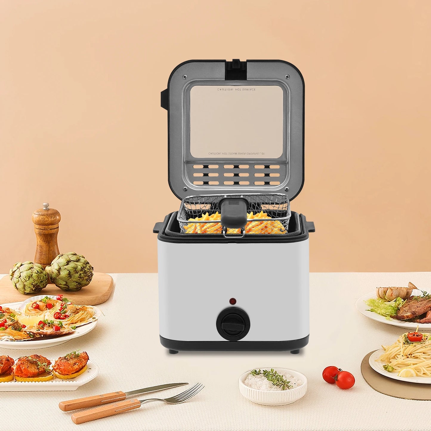 Electric Deep Fryer 2.64qt, Stainless Steel Oil Fryer with Basket & Adjustable Temp 176-374°F, 1000W for Home Fries Chicken