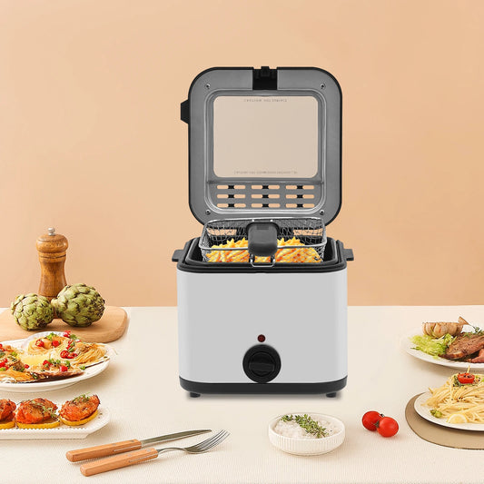 Electric Deep Fryer 2.64qt, Stainless Steel Oil Fryer with Basket & Adjustable Temp 176-374°F, 1000W for Home Fries Chicken