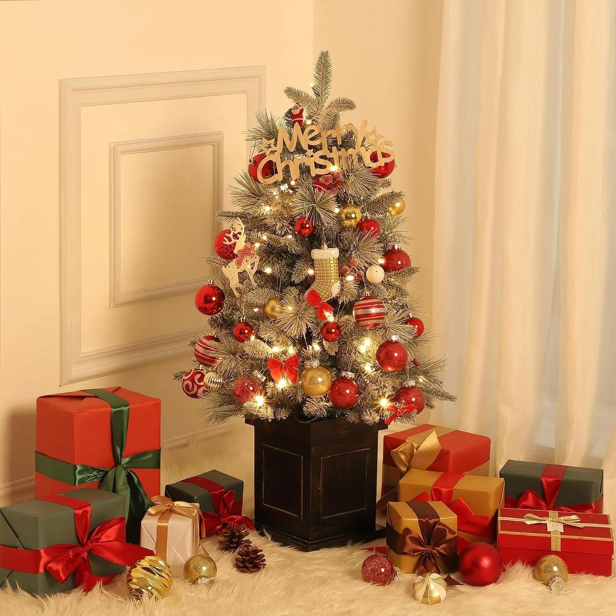 Prelit Snow Flocked Christmas Tree With LED Lights