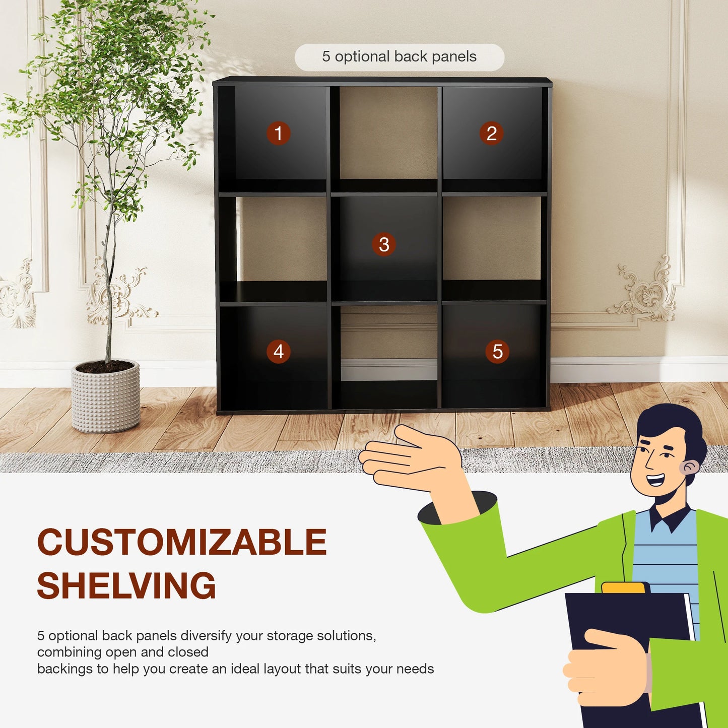 JHK Wooden Cube Storage Organizer Open Bookshelf
