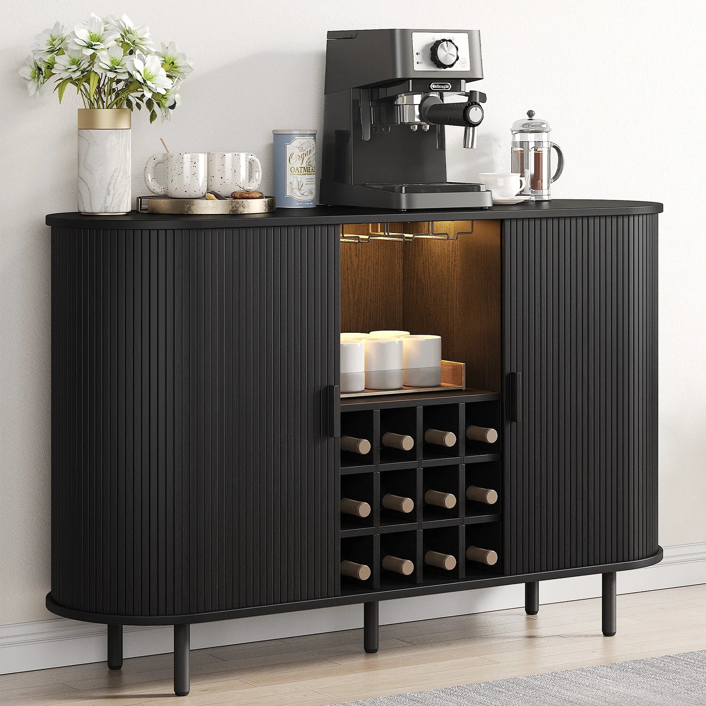 Modern LED Wine Bar Cabinet With Glass Rack
