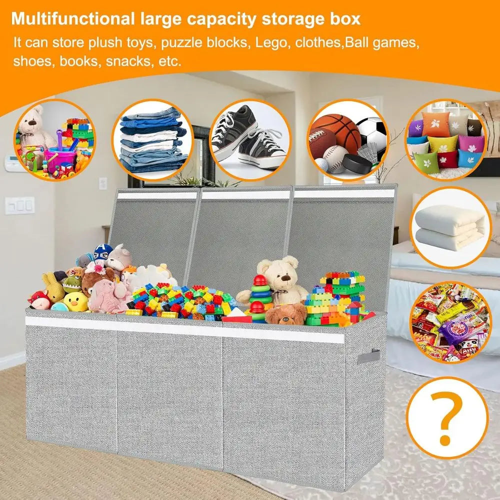 Collapsible Kids Toy Chest Boxes Organizers and Storage for Livingroom, Playroom, Closet - 35.8x12.6x16 Grey
