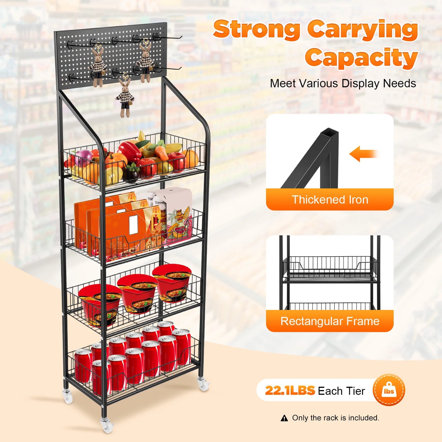 Bymaocar 4 Tier Wheel Display Rack Retail Storage Cart