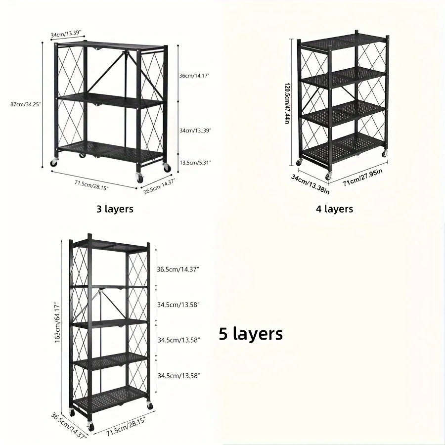 Heavy-Duty Foldable Metal Storage Rack With Wheels