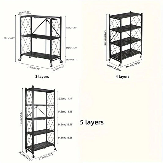 Heavy-Duty Foldable Metal Storage Rack With Wheels