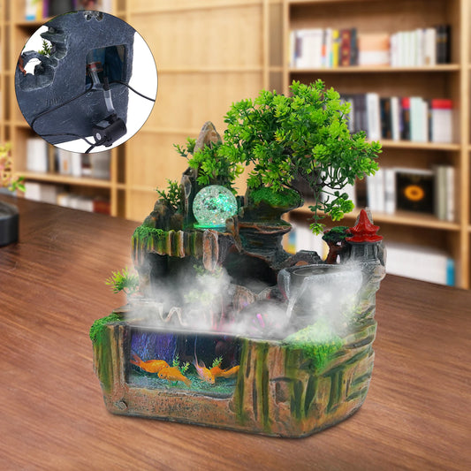 Tabletop Fountain, Rockery Ornament with Mist Maker 110V, Water Fountain for Home Desk Decor, Resin Landscape Decoration