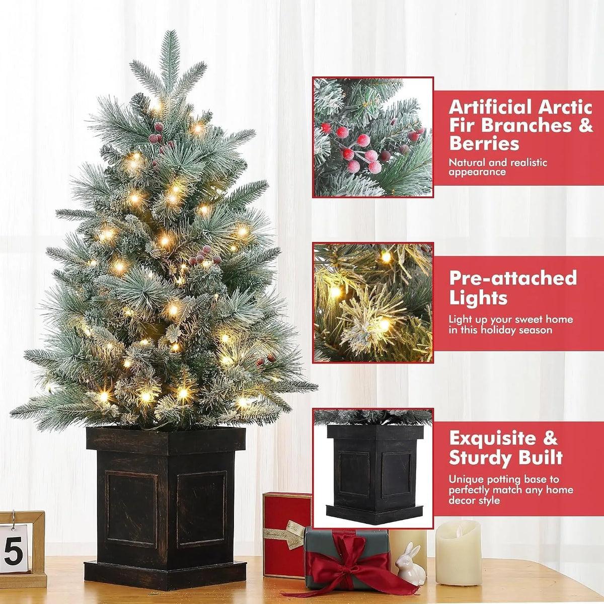 Prelit Snow Flocked Christmas Tree With LED Lights