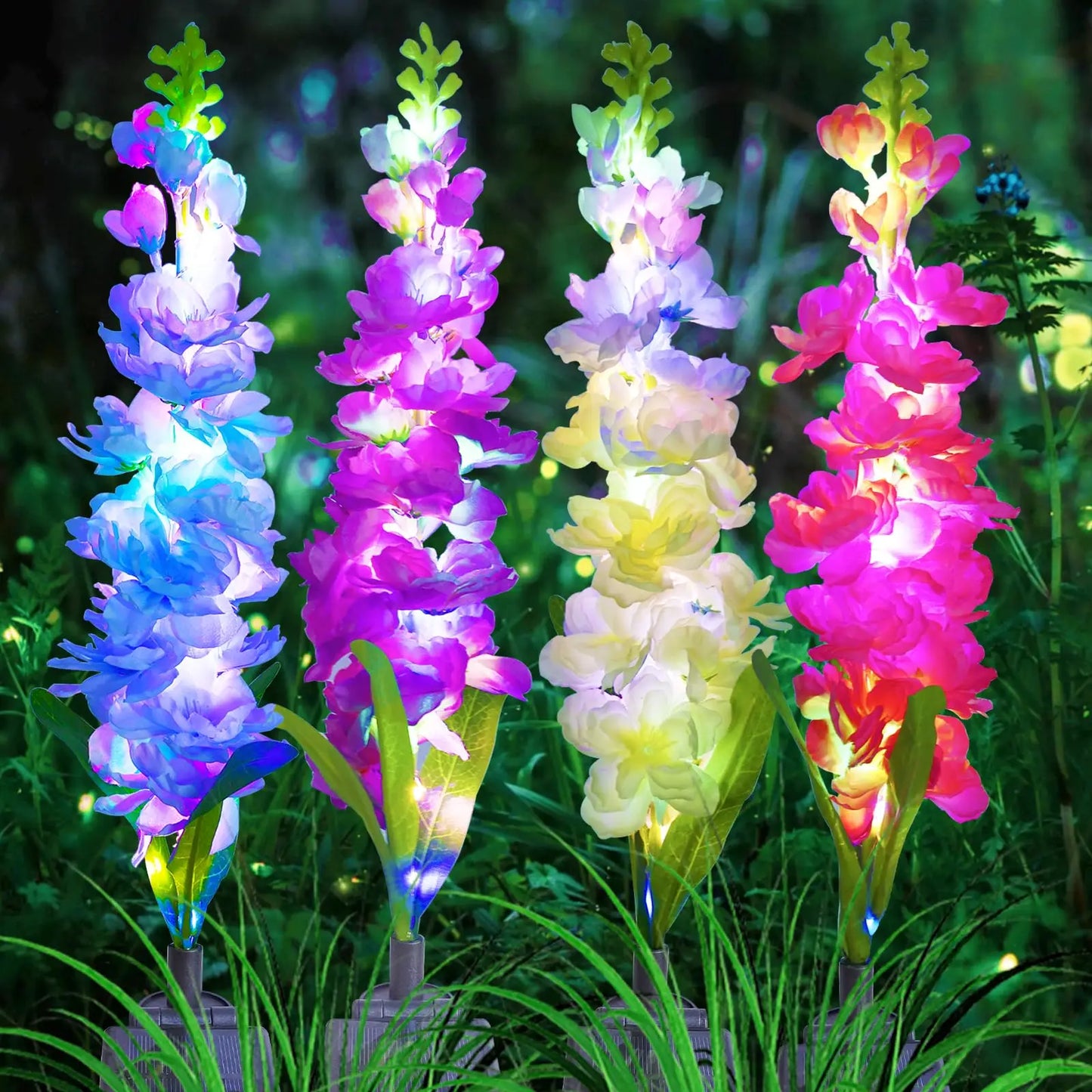 Solar Delphinium Flower Garden Lights With 80 Led Bulbs