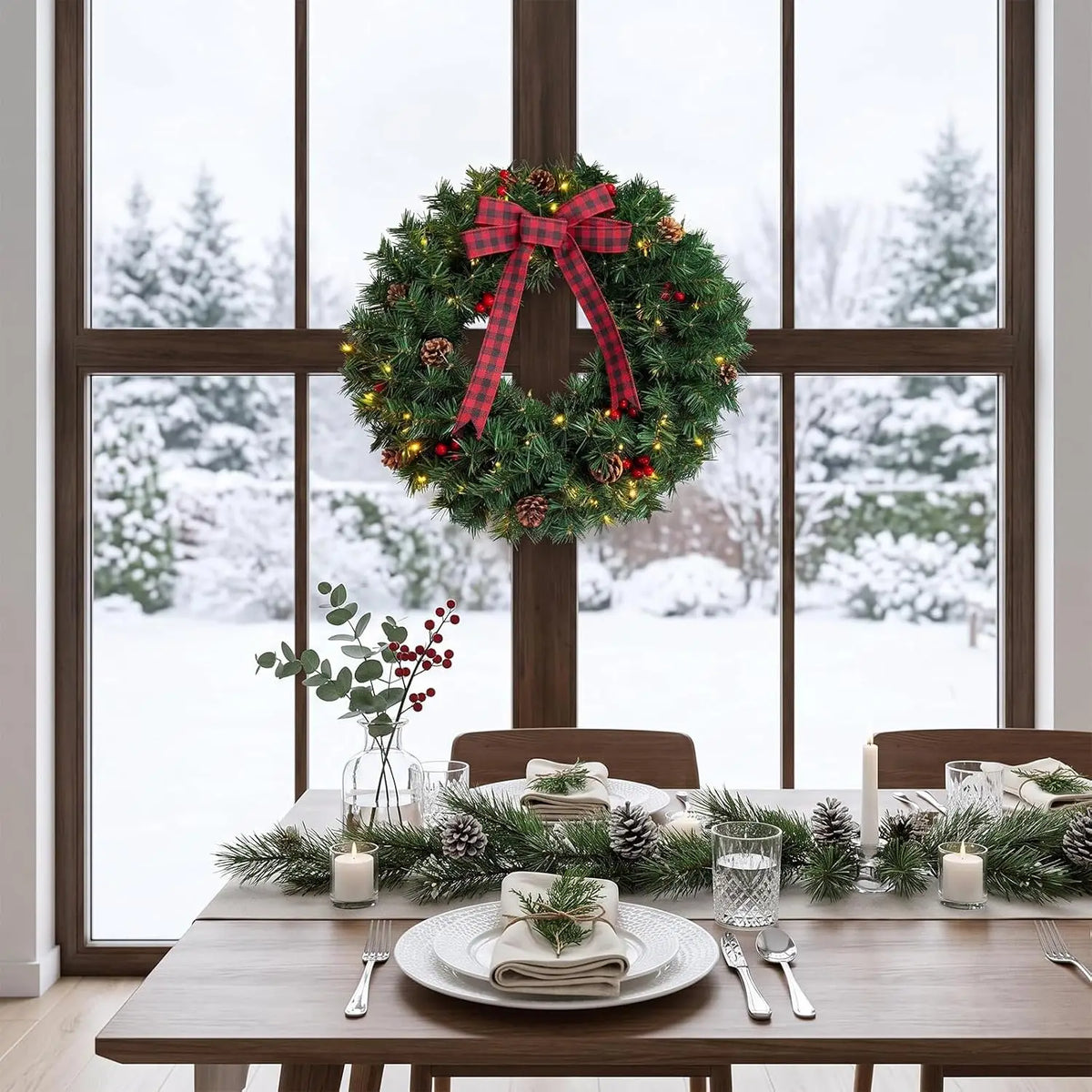 Tacleekii Christmas Wreath With Warm LED Lights