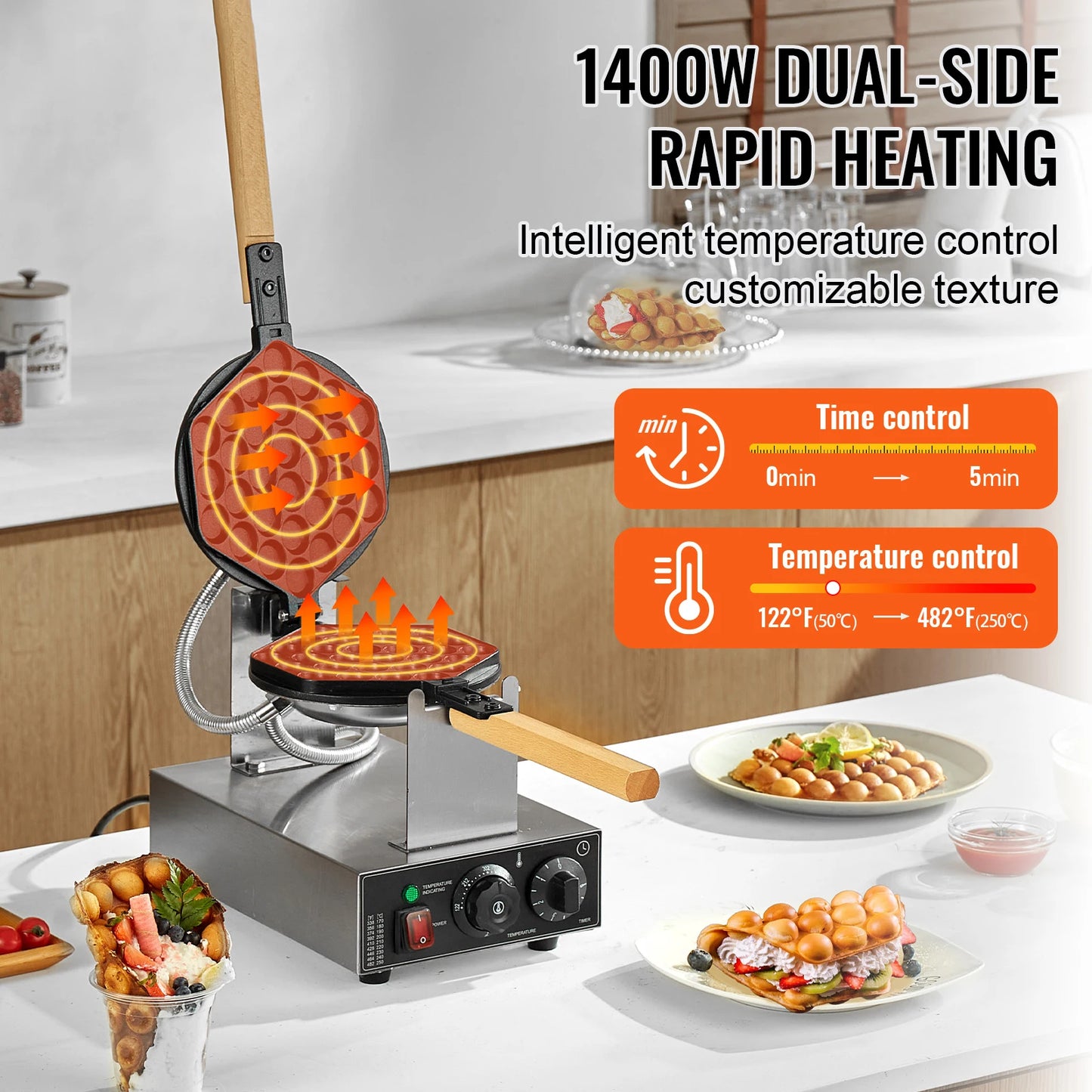 SucceBuy Commercial Egg Bubble Waffle Maker Machine