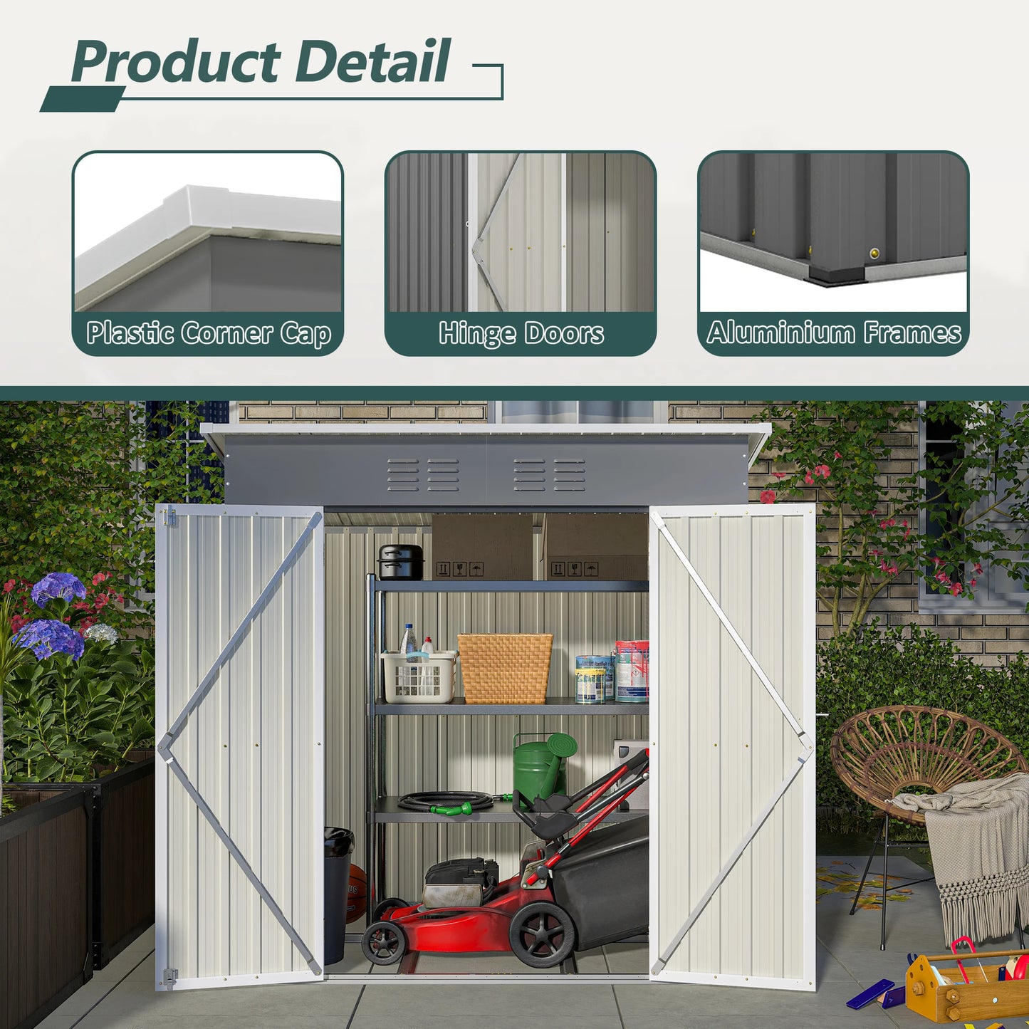 GIHAUVIA Metal Outdoor Storage Cabinet With Lockable Doors