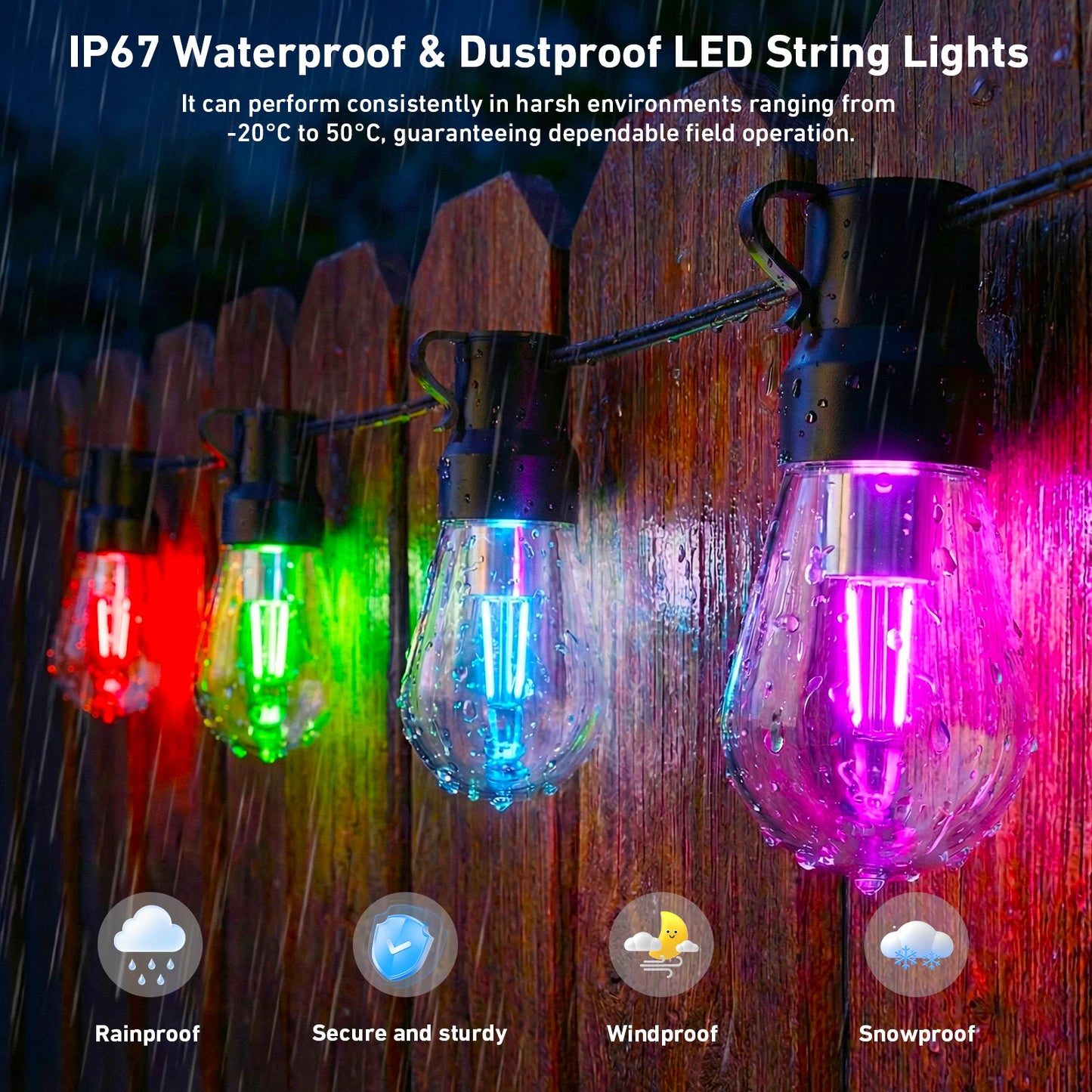 Outdoor Waterproof LED String Lights With Smart App Control
