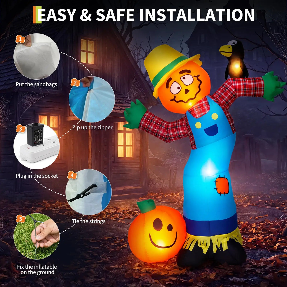 HiMISS Halloween Pumpkin Scarecrow Inflatable Yard Decor