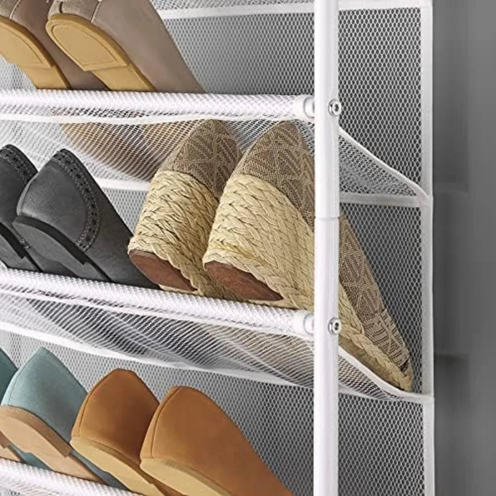 36 Pair Over Door 12 Tier Hanging Shoe Organizer Heavy Duty Metal Mesh Rack Closet Storage White