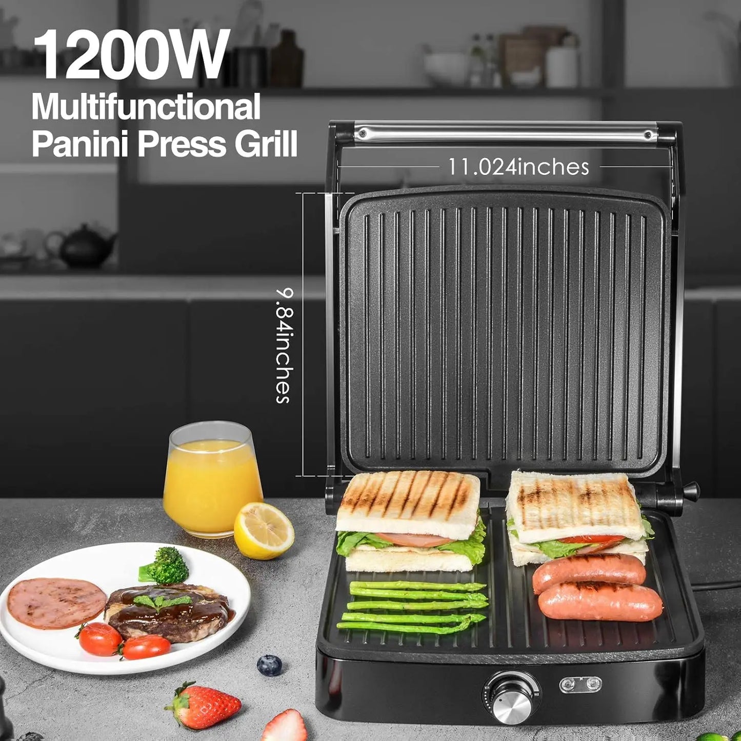 Ostba 1200W Panini Press Grill With Adjustable Temp