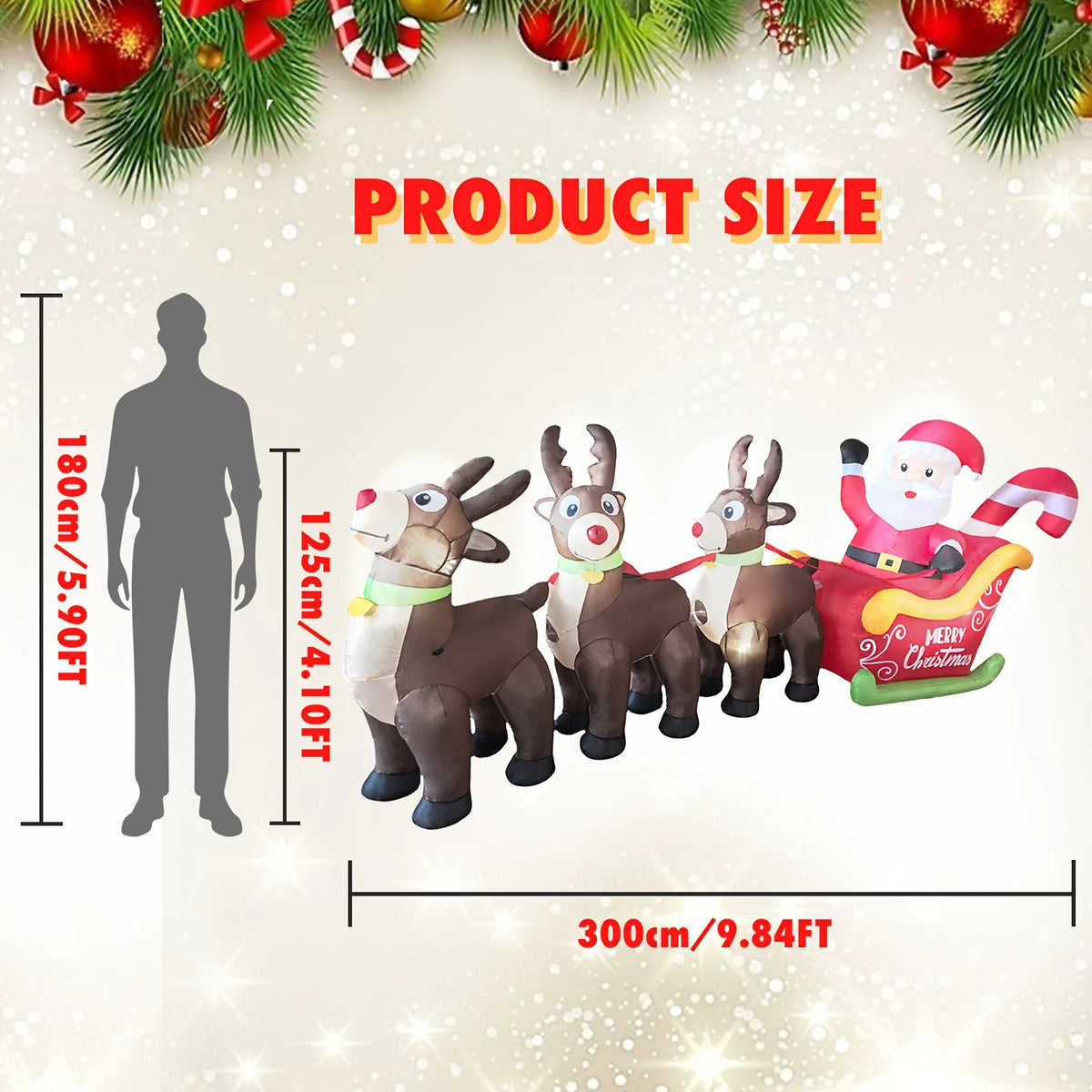 LED Inflatable Santa Sleigh With Reindeer Yard Decor