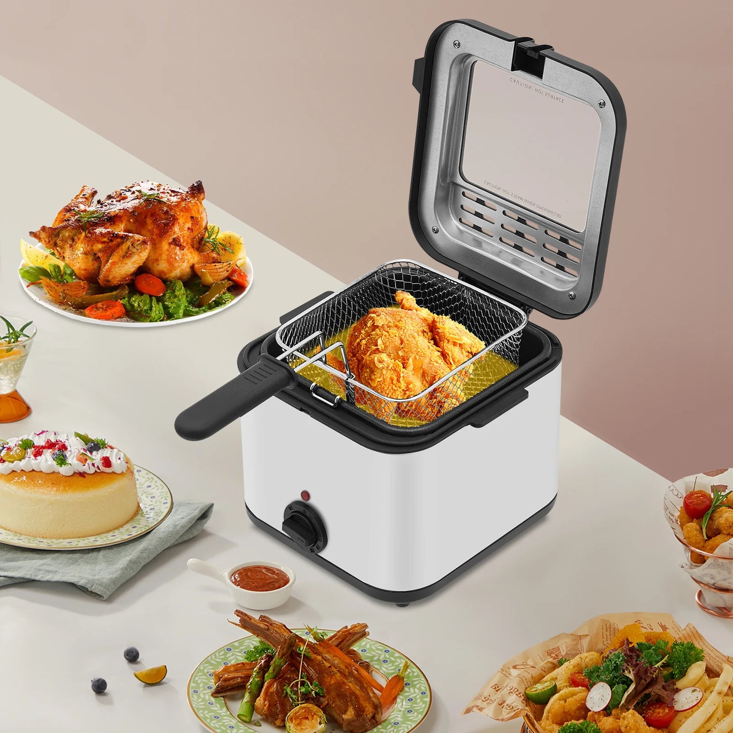 Electric Deep Fryer 2.64qt, Stainless Steel Oil Fryer with Basket & Adjustable Temp 176-374°F, 1000W for Home Fries Chicken