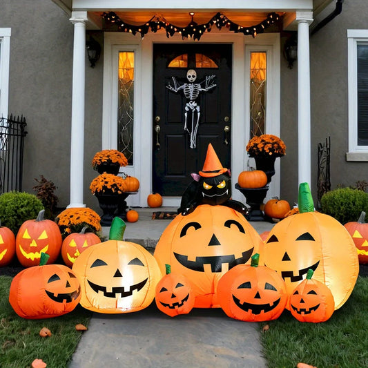 Halloween Pumpkin Inflatable With Witch Cat Lights