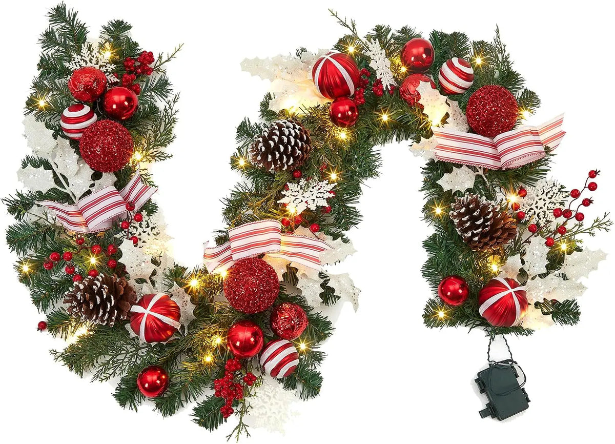 Tacleekii Prelit Christmas Garland With Ornaments