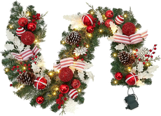 Tacleekii Prelit Christmas Garland With Ornaments