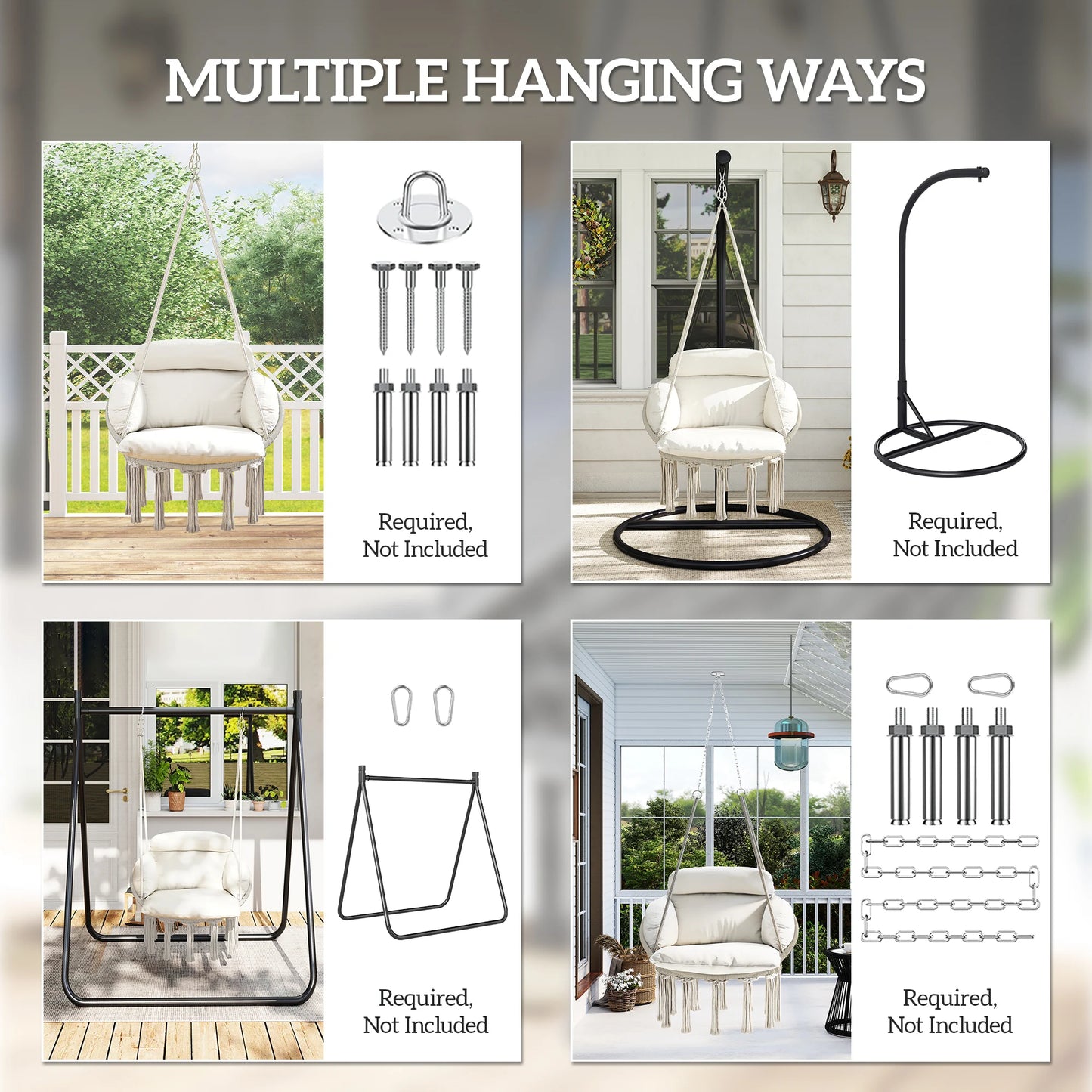 Hanging Hammock Chair with Cushion, Macrame Swing Chair, Cream