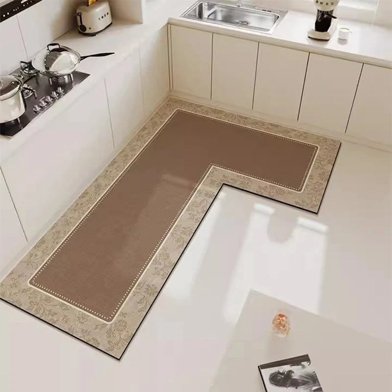 Kitchen Mat Waterproof Floor Mat Pvc Leather Rug Simple Style L-shaped Carpet Anti-oil Non-slip Carpets Home Decoration Rugs