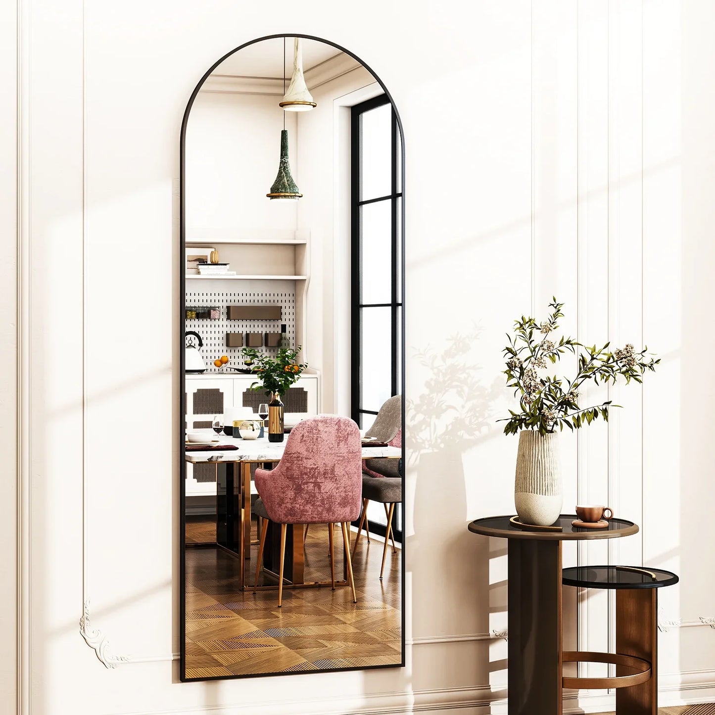 59x16 64x21 71x26 Black Arched Full-Length Mirror. Free Standing Full Body Floor Mirror for Home Decor And Styling