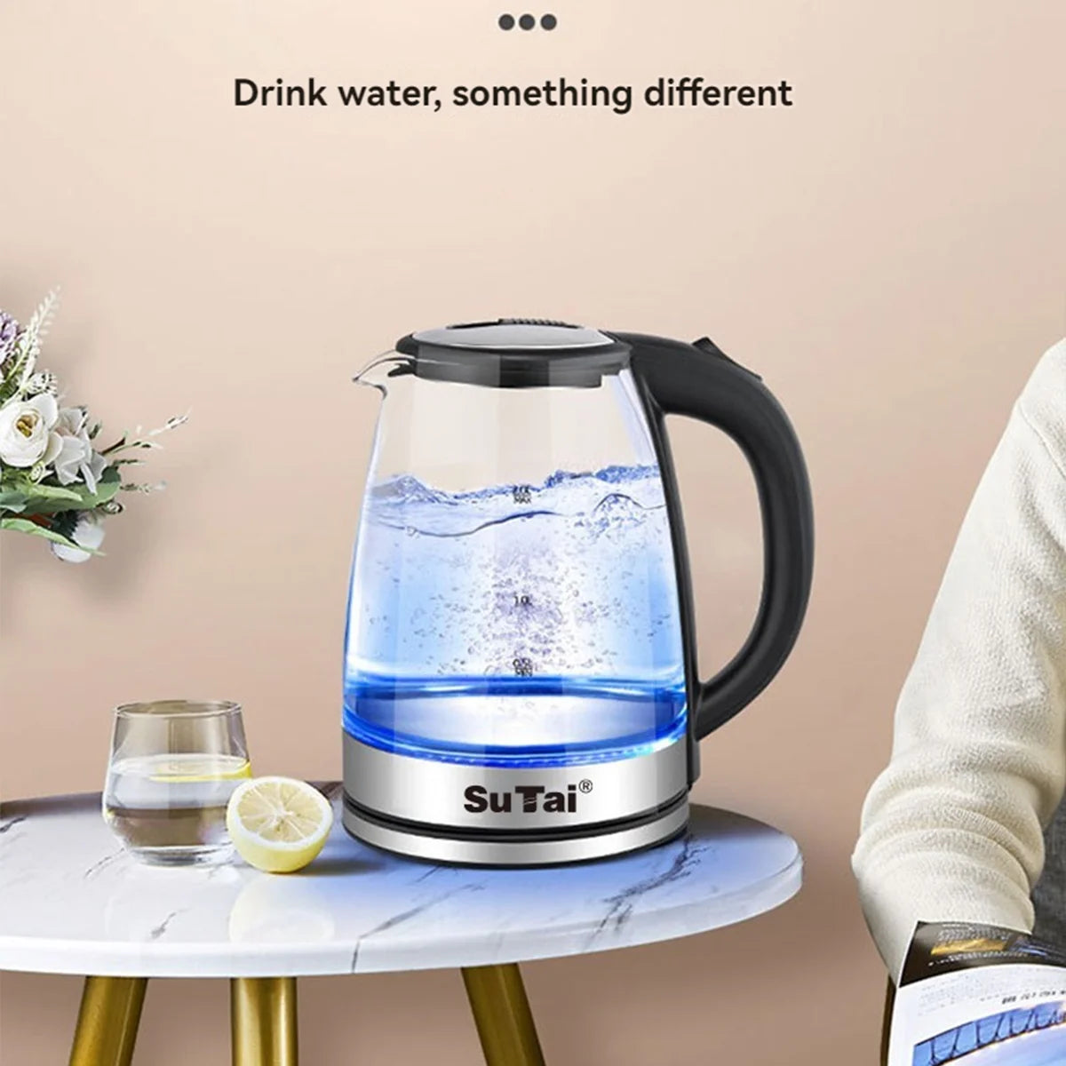 1000W Electric Glass Kettle With Stainless Steel