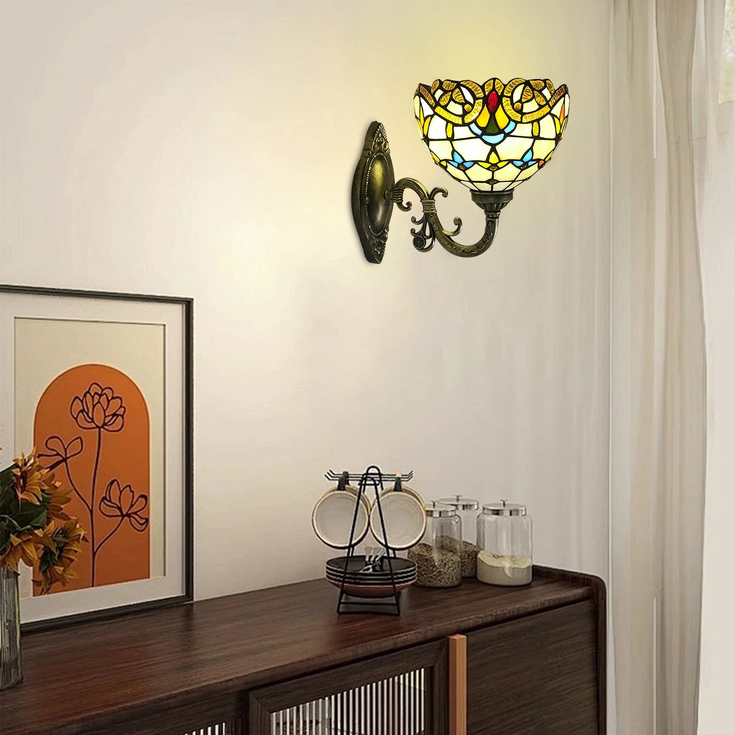 Tiffany Wall Lamp.   Indoor Vintage Wall Lamp.  Retro Handmade Dome Lamp for Living Room, Staircase, Bedroom