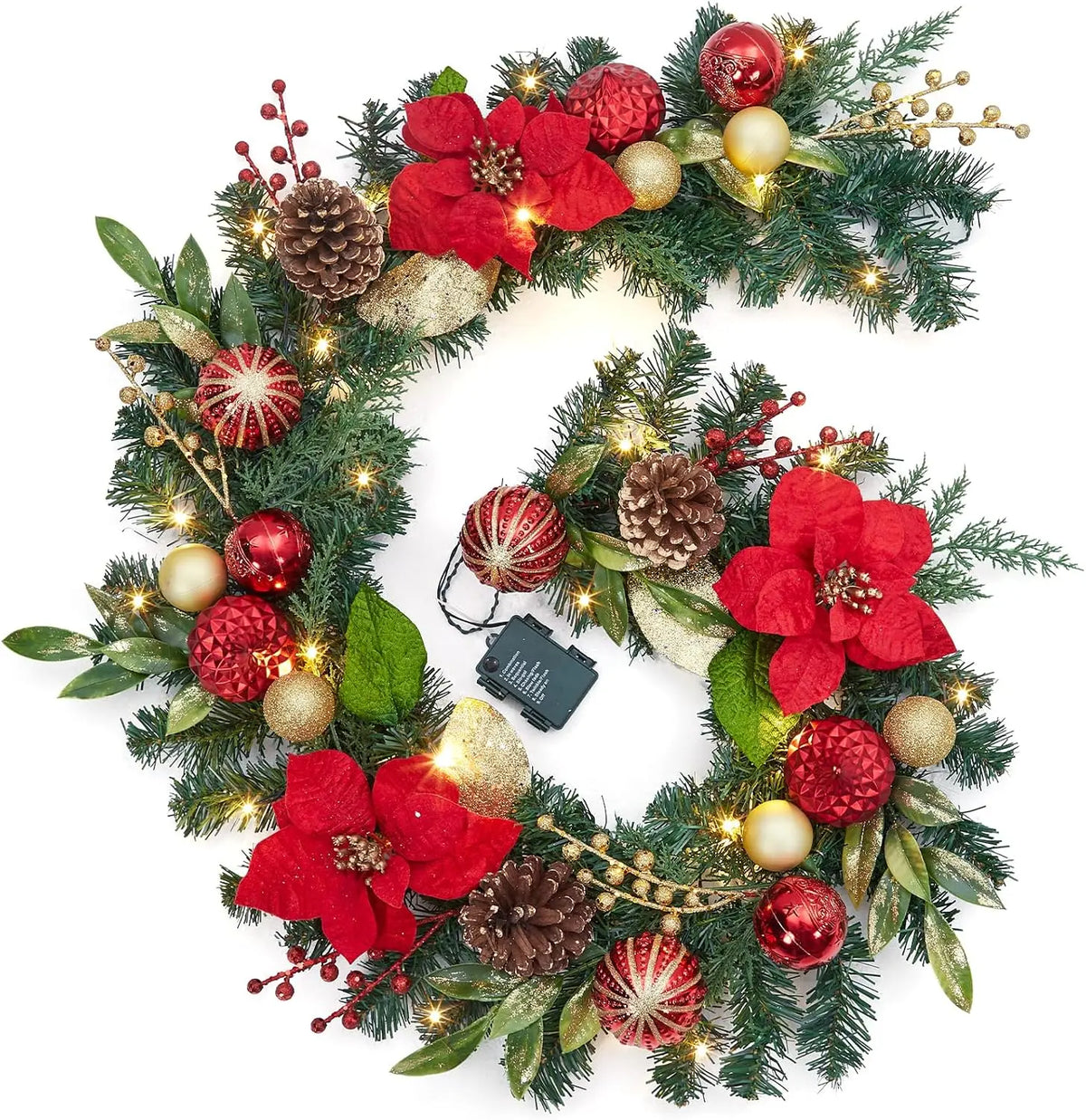 Tacleekii Prelit Christmas Garland With Ornaments