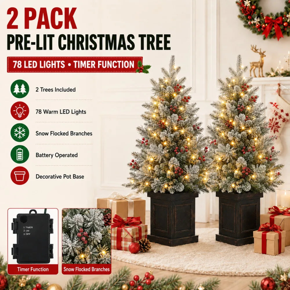 Prelit Snow Flocked Christmas Tree With LED Lights