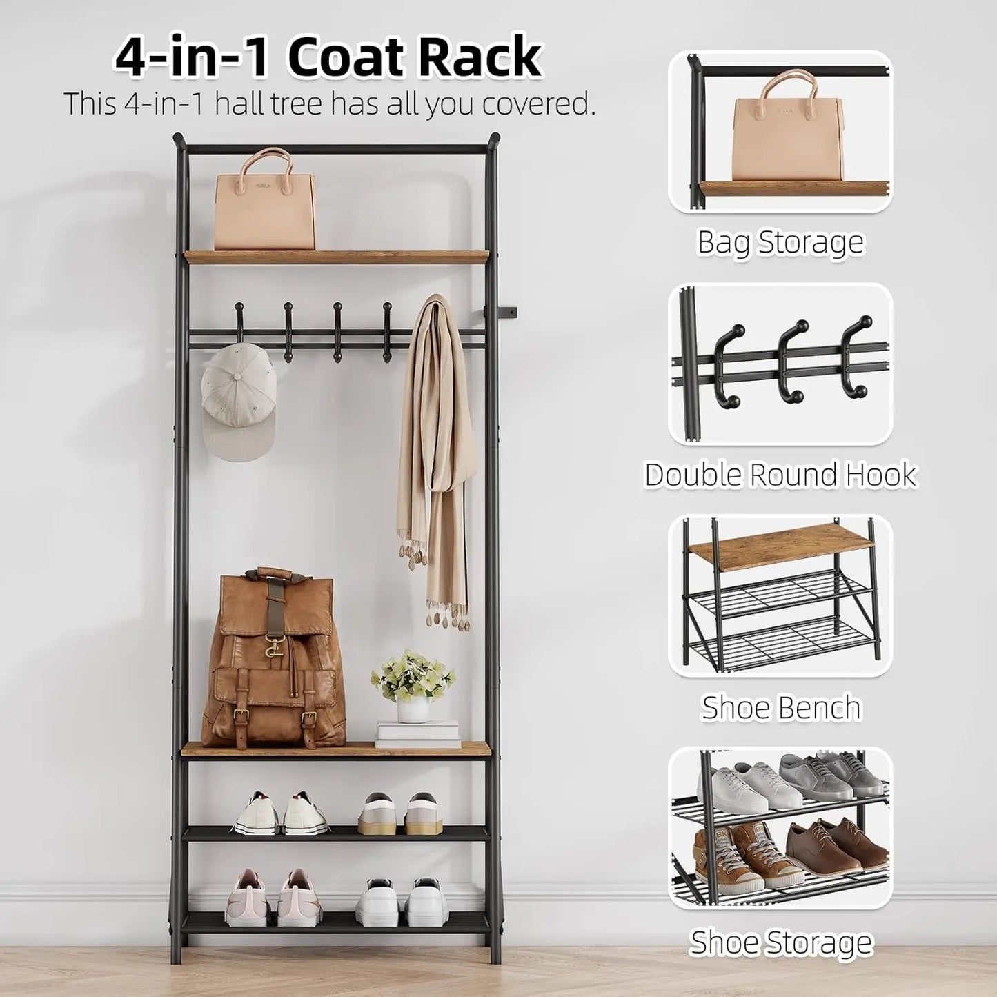 TWISTER.CK Coat Rack Hall Tree With Shoe Storage Bench